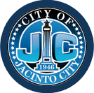 Official seal of the City of Jacinto City, featuring a central monument with the letters J and C and the year 1946.